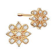 SHEGRACE Flower Luxurious 925 Sterling Silver Stud Earrings, with Micro Pave AAA Cubic Zirconia, Golden, 6mm(JE353A)