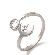 304 Stainless Steel Cuff Ring, Star & Moon, Stainless Steel Color, US Size 7 1/2(17.7mm)(RJEW-C068-13P)