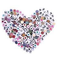 1000Pcs 5 Style Acrylic Beads, Flat Round with Arabic Alphabet & Star & Letter & Flower & Heart & Moon, Colorful, 7x3.5~4mm, hole: 1.2~1.5mm(MACR-SZ0001-20)