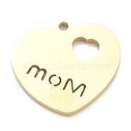 Ion Plating(IP) 304 Stainless Steel Pendants, Heart with Word Mom, for Mother's Day, Real 18K Gold Plated, 19x20x1.5mm, Hole: 1.6mm(STAS-B016-08G)
