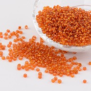 8/0 Glass Seed Beads, Silver Lined Round Hole, Round, Dark Orange, 3mm, Hole: 1mm, about 1097pcs/50g(X-SEED-A005-3mm-29B)