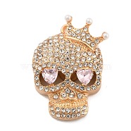 Alloy with Glass Rhinestone Pendants, Halloween Theme, Skull, 40x29x9mm, Hole: 2mm(FIND-B033-01F-KCG)