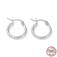 Rhodium Plated 925 Sterling Silver Hoop Earrings, Twisted Round Ring, with S925 Stamp, Real Platinum Plated, 19x2x15mm(EJEW-K258-03A-P)