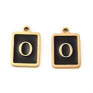 304 Stainless Steel Pendants, with Enamel, Rectangle with Letter Charm, Golden, Letter O, 17.5x12x1.5mm, Hole: 1.5mm(STAS-K265-11G-O)