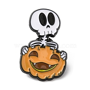 Halloween Alloy Enamel Brooch for Backpack Clothing, Pumpkin with Skull, Sandy Brown, 31.5x20x1.5mm(JEWB-D015-03A-EB)