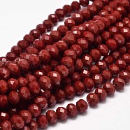 Glass Beads Strands, Decorative Hand Briolette Faceted Rondelle for DIY Craft Bracelet Necklace Jewelry Making, Dark Red, 8x6mm, Hole: 1mm, about 70pcs/strand, 15.5 inch(GLAA-I033-8mm-11)