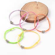 Adjustable Korean Waxed Polyester Cord Bracelets, with Alloy Findings, Antique Silver, Mixed Color, 64mm(BJEW-JB02165)