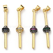 Brass with Cubic Zirconia Pendants, Long-Lasting Plated, Lead Free & Cadmium Free, Real 18K Gold Plated, Stick, Mixed Color, 35.5x6.5x5mm, Hole: 3x4.5mm(KK-K341-31G)
