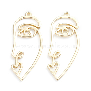 Alloy Open Back Bezel Pendants, For DIY UV Resin, Epoxy Resin, Pressed Flower Jewelry, Abstract Face, Golden, 40x16x1.2mm, Hole: 1.2mm(X-PALLOY-I197-17G)