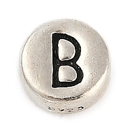 925 Sterling Silver Flat Round with Letter Beads, with 925 Stamp, Antique Silver, Letter B, 6.5x3mm, Hole: 1.2mm(STER-G044-01AS-B)