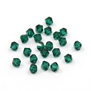 Austrian Crystal Beads Loose Beads, 4mm Emerald 5301 Bicone, Size: about 4mm long, 4mm wide, Hole: 1mm(X-5301-4mm205)
