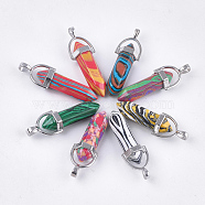 Synthetic Malachite Pendants, Double Terminated Pointed Pendants, with Alloy Findings, Bullet, Platinum, Mixed Color, 38.5~42x13x10mm, Hole: 5x3.5mm(G-S246-20)