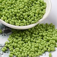 Baking Paint Glass Seed Beads, Peanut, Lime Green, 3.5~4x2~2.5x2~2.3mm, Hole: 0.8mm, about 8000pcs/pound(SEED-K009-01B-15)