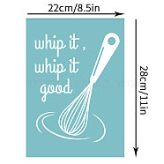 Self-Adhesive Silk Screen Printing Stencil, for Painting on Wood, DIY Decoration T-Shirt Fabric, Egg Beater with Word whip it, whip it good, Sky Blue, 28x22cm(DIY-WH0173-023)