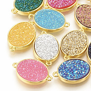 Druzy Resin Links connectors, with Golden Tone Brass Findings, Oval, Mixed Color, 22x14x4~5mm, Hole: 1mm(X-RESI-T019-05)