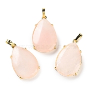 Natural Rose Quartz Pendants, Brass Teardrop Charms, Golden, Cadmium Free & Lead Free, 28.5x18x5~6mm, Hole: 5x4mm(G-U002-01G-G)