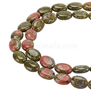 1 Strand Natural Unakite Beads Strands, Flat Oval, 13.5x9.5~10x5.5mm, Hole: 1mm, about 27~28pcs/strand, 14.49~15.47''(36.8~39.3cm)(G-AR0004-99)