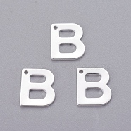 201 Stainless Steel Charms, Letter, Silver Color Plated, Letter.B, 11x9x0.7mm, Hole: 1mm(STAS-L232-007B)