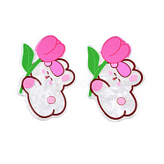 Transparent Printed Acrylic Cabochons, Rabbit with Tulip, White, 31x48x2mm(TACR-N016-13A)