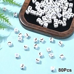 Acrylic Horizontal Hole Letter Beads, with Enamel, Cube, Letter J, 6x6x6mm, Hole: 3.2mm(OACR-YW0002-08J)