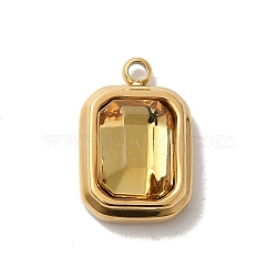 304 Stainless Steel Glass Pendants, Rectangle Charms, Real 14K Gold Plated, Gold, 13.5x9x5mm, Hole: 1.4mm(STAS-L022-062G-05)