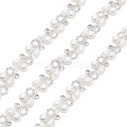 Brass Rhinestone Cup Chain, with ABS Imitation Beads, Silver, 16x9mm(CHC-WH0004-02)