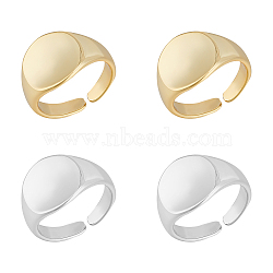 4Pcs 2 Colors Brass Flat Round Signet Ring, Open Cuff Ring for Women, Platinum & Light Gold, US Size 5 1/2(16.1mm), 2Pcs/color(RJEW-UN0002-60)