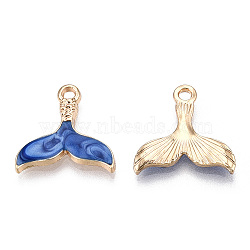 Alloy Pendants, with Enamel, Whale Tail Shape, Light Gold, Blue, 16x16.5x2~3mm, Hole: 1.8mm(ENAM-S119-058B-02)