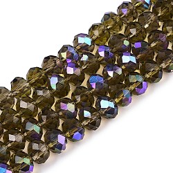 Electroplate Glass Beads Strands, Half Rainbow Plated, Faceted, Rondelle, Coconut Brown, 8x6mm, Hole: 1mm, about 64~65pcs/strand, 40~41cm(EGLA-A044-T8mm-L16)