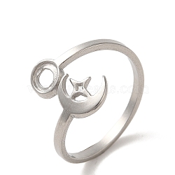 Non-Tarnish 304 Stainless Steel Cuff Ring, Star & Moon, Stainless Steel Color, US Size 7 1/2(17.7mm)(RJEW-C068-13P)