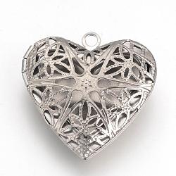 316 Surgical Stainless Steel Locket Pendants, Diffuser Locket Pendants, Hollow Heart, Stainless Steel Color, 26x25.5x7mm, Hole: 2mm(STAS-R084-03)