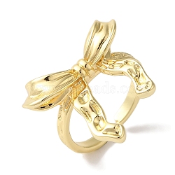 Bowknot Brass Open Cuff Rings for Women, Real 18K Gold Plated, Bowknot: 23x23mm, Adjustable(RJEW-C098-28G)