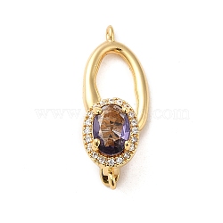 Brass Pave Cubic Zirconia Fold Over Clasps, Real 18K Gold Plated, Oval, Medium Purple, Clasp: 12.7x8x8.5mm, Hole: 1mm, Ring: 16x9x2mm, Hole: 1mm(KK-E082-02G-02)