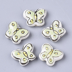 Handmade Porcelain Beads, Famille Rose Style, Butterfly, Pale Green, 13~14x16~17x5.5mm, Hole: 1.5~1.8mm(X-PORC-N004-19B)