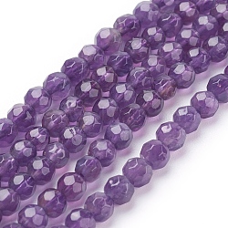 Natural Amethyst Beads Strands, Round, Faceted, Purple, 4mm, hole: 1mm, 47pcs/strand, 8 inch(X-G-C073-4mm-3)