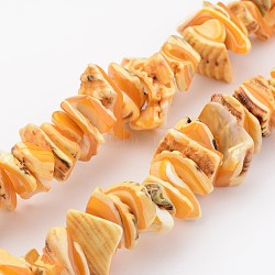 Natural Shell Bead Strands, Dyed, Nuggets, Orange, 10~20x8~12x3~6mm, Hole: 1mm, about 15.7 inch(BSHE-P010-06)