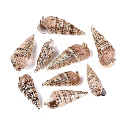 Electroplate Natural Spiral Shell Pendants, Conch Charms, with Iron Loops and Brass Findings, Light Gold, Camel, 35~48x12~20x12~18mm, Hole: 1.5~1.6mm(SSHEL-Q100-33KCG)