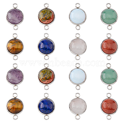 Unicraftale 16Pcs 8 Styles Natural & Synthetic Mixed Gemstone Connector Charms, Half Round Links, with Stainless Steel Color Tone 304 Stainless Steel Findings, 14x22x5.5mm, Hole: 2mm, 2pcs/style(G-UN0001-25)