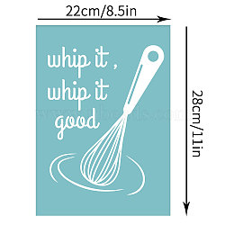 Self-Adhesive Silk Screen Printing Stencil, for Painting on Wood, DIY Decoration T-Shirt Fabric, Egg Beater with Word whip it, whip it good, Sky Blue, 28x22cm(DIY-WH0173-023)