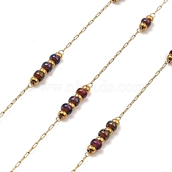 Purple Rondelle Glass Beaded Link Chains, with 304 Stainless Steel Paperclip Chains, Soldered, with Spool, Golden, 3x2mm, 2mm, about 32.81 Feet(10m)/Roll(CHS-G028-15G)