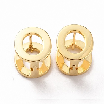 Initial Hoop Earrings for Women, Real 18K Gold Plated Letter Brass Earrings, Letter.O, 12x11x9.5mm, Pin: 0.8mm