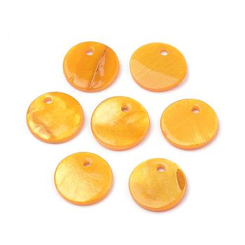 Spray Paint Freshwater Shell Charms, Flat Round, Orange, 12~13x2mm, Hole: 1.5mm