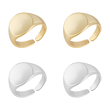 4Pcs 2 Colors Brass Flat Round Signet Ring, Open Cuff Ring for Women, Platinum & Light Gold, US Size 5 1/2(16.1mm), 2Pcs/color