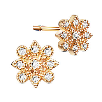 SHEGRACE Flower Luxurious 925 Sterling Silver Stud Earrings, with Micro Pave AAA Cubic Zirconia, Golden, 6mm