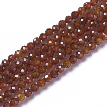 Cubic Zirconia Beads Strands, Faceted, Round, Dark Orange, 1.5~2x2mm, Hole: 0.2mm, about 178~186pcs/strand, 15~15.5 inch(37.5~38.5cm)