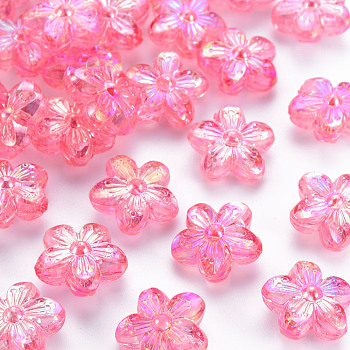Transparent Acrylic Beads, AB Color, Flower, Hot Pink, 14.5x15.5x7mm, Hole: 1.8mm, about 657pcs/500g