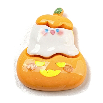 Halloween Theme Opaque Resin Decoden Cabochons, Pumpkin with Ghost, 27.5x22.5x6.5mm
