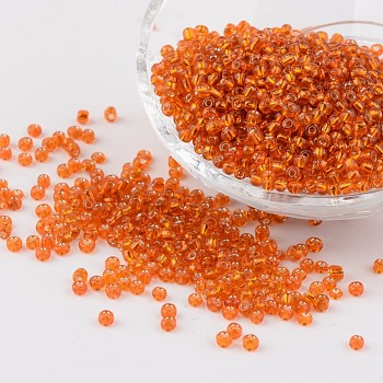 8/0 Glass Seed Beads, Silver Lined Round Hole, Round, Dark Orange, 3mm, Hole: 1mm, about 1097pcs/50g