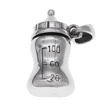 925 Sterling Silver Pendants, Pacifier Bottle, Antique Silver, 26.5x16x13.5mm, Hole: 5X6mm