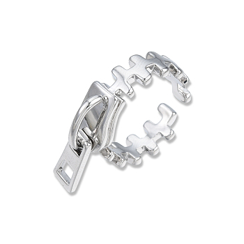 Zipper Shape Brass Cuff Ring for Women, Open Rings, Cadmium Free & Nickel Free & Lead Free, Platinum, US Size 5(15.7mm)